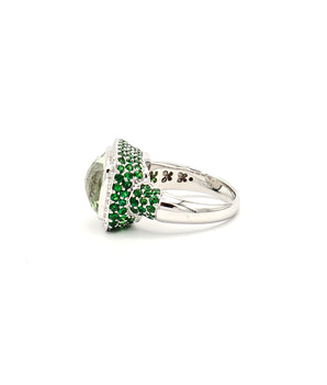 18k White Gold Prasiolite (Green Amethyst) With Diamonds and Tsavorite - Le Vive Jewelry in Riverside