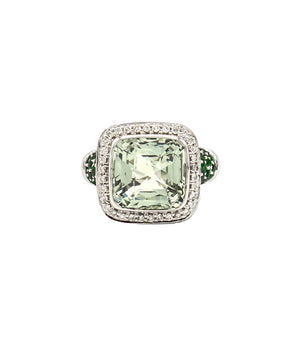 18k White Gold Prasiolite (Green Amethyst) With Diamonds and Tsavorite - Le Vive Jewelry in Riverside