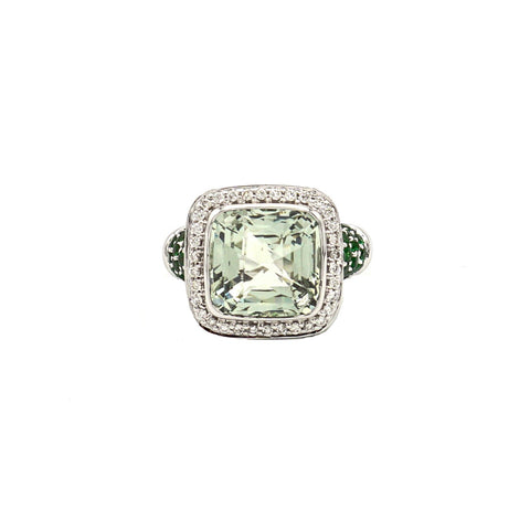 18k White Gold Prasiolite (Green Amethyst) With Diamonds and Tsavorite - Le Vive Jewelry in Riverside