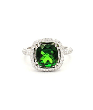 18k White Gold Green Chrome Diopside on Diamond Halo Ring - Le Vive Jewelry in Riverside