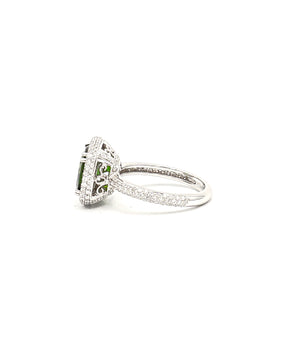 18k White Gold Green Chrome Diopside on Diamond Halo Ring - Le Vive Jewelry in Riverside