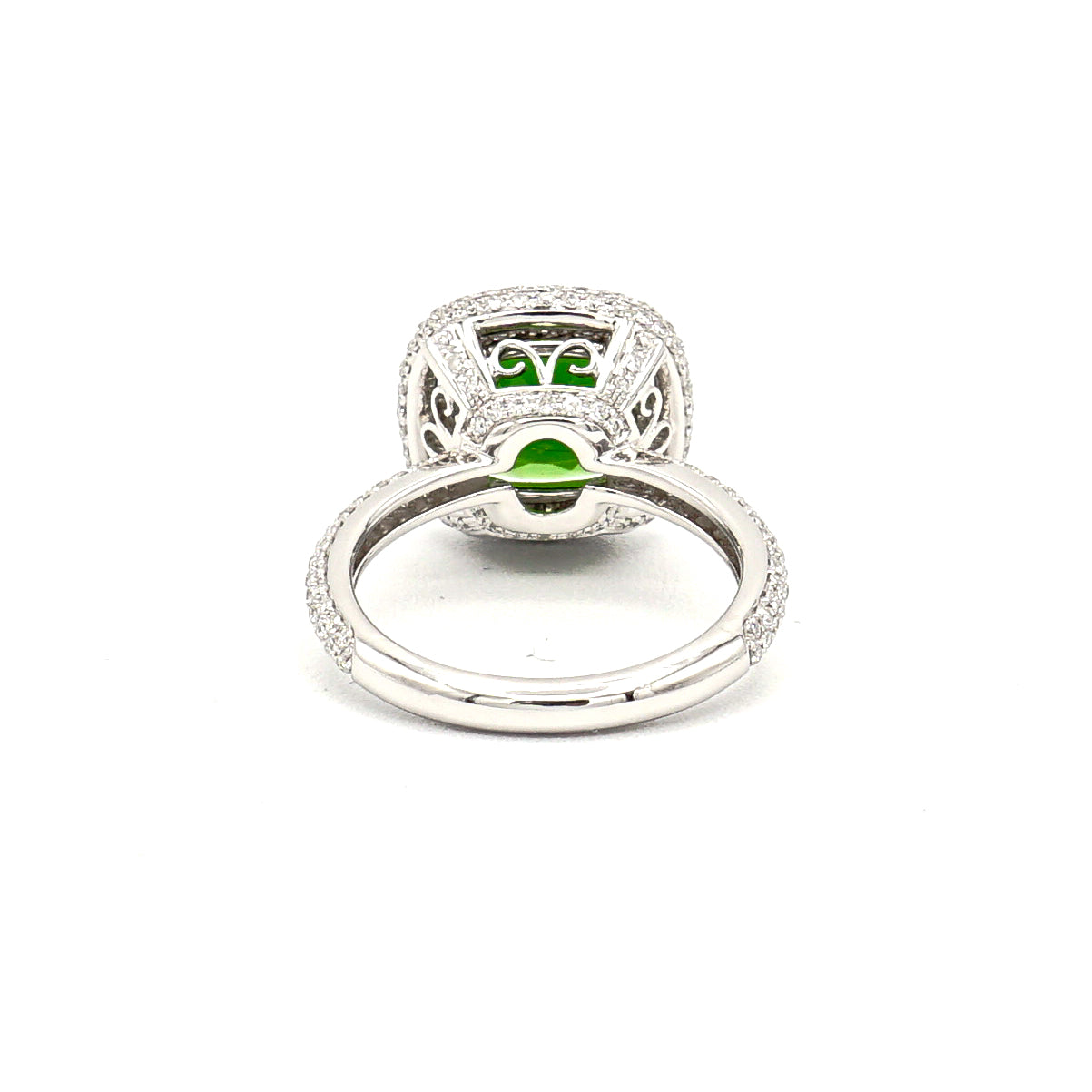 18k White Gold Green Chrome Diopside on Diamond Halo Ring - Le Vive Jewelry in Riverside