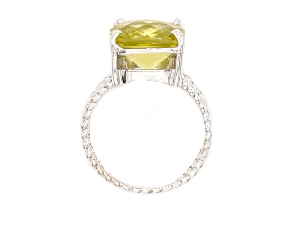 14K White Gold Lime Cushion Checkered Cut Citrine on Braided Ring - Le Vive Jewelry in Riverside