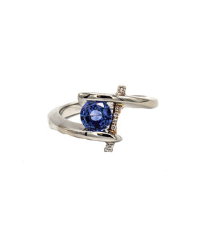 18K Two Tone Gold, Ceylon Blue Sapphire on Claude Thibaudeau Ring - Le Vive Jewelry in Riverside