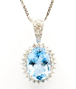 14K White Gold Oval Topaz Pendant With Diamond Halo and Bail - Le Vive Jewelry in Riverside