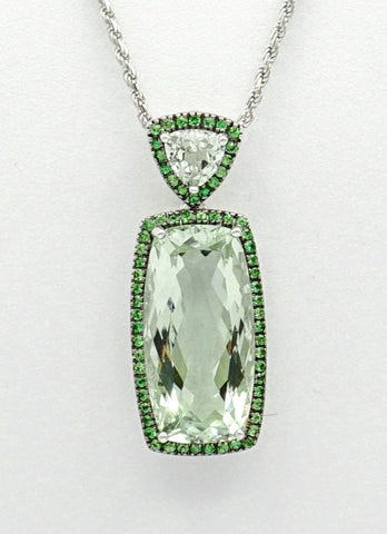 18K Prasiolite and Tsavorite Pendant with 16'' Necklace - Le Vive Jewelry in Riverside