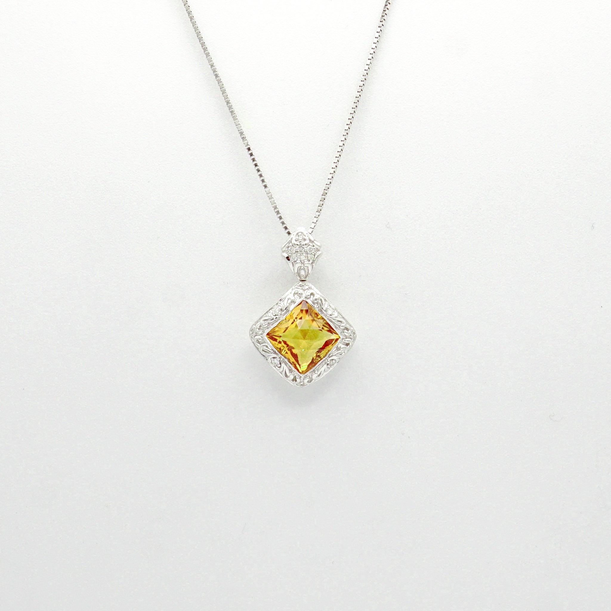 18K White Gold Citrine and Diamond Pendant and 16'' Necklace 14K White - Le Vive Jewelry in Riverside