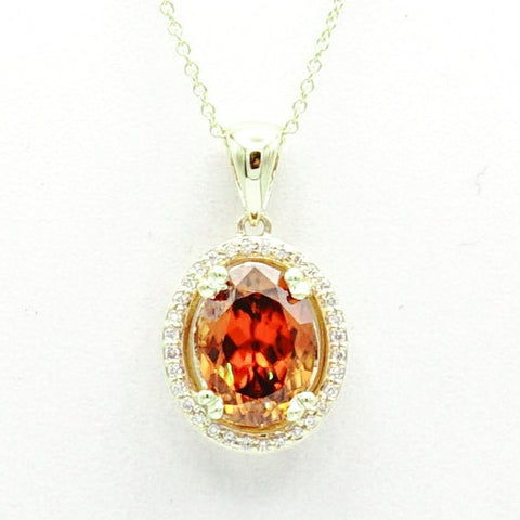 14K Yellow Gold Golden Zircon and Diamond Pendant & 16'' Necklace - Le Vive Jewelry in Riverside