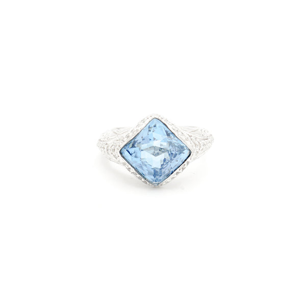 Blue Topaz and Diamond Ladies Ring, 18 Karat White Gold - Le Vive Jewelry in Riverside