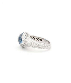 Blue Topaz and Diamond Ladies Ring, 18 Karat White Gold - Le Vive Jewelry in Riverside