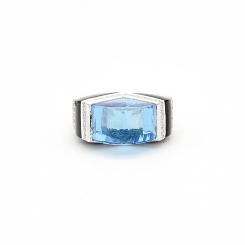 18k White Gold Gold Blue Topaz and Onyx & Diamond Ring - Le Vive Jewelry in Riverside