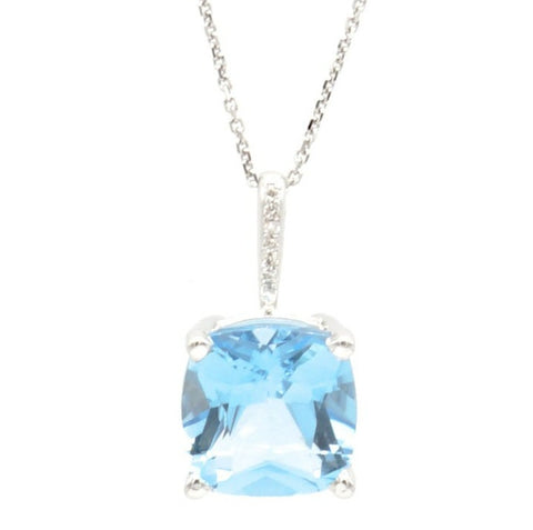 14K White Gold cushion Cut Blue Topaz with Diamond Accents - Le Vive Jewelry in Riverside