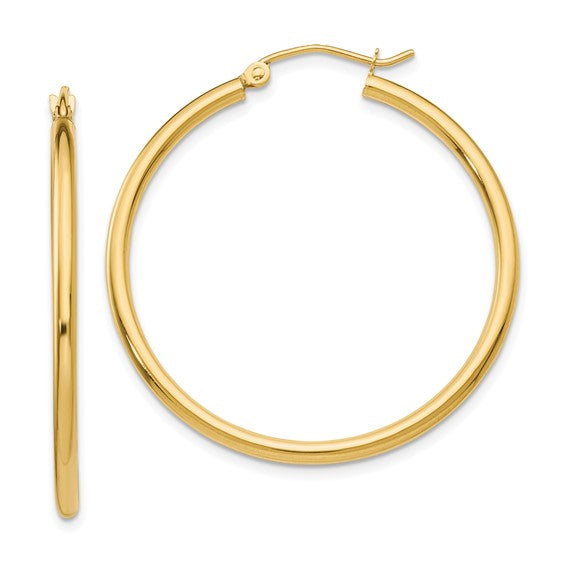 14 Karat Gold Hoop Earrings 2x35mm - Le Vive Jewelry in Riverside