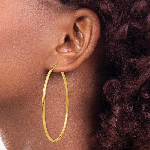 14 Karat Gold Hoop Earrings 2x60mm - Le Vive Jewelry in Riverside