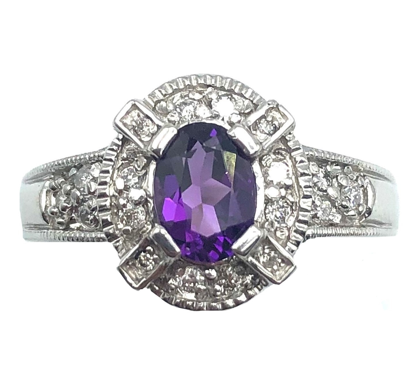 14K White Gold Amethyst and Diamond Ring - Le Vive Jewelry in Riverside