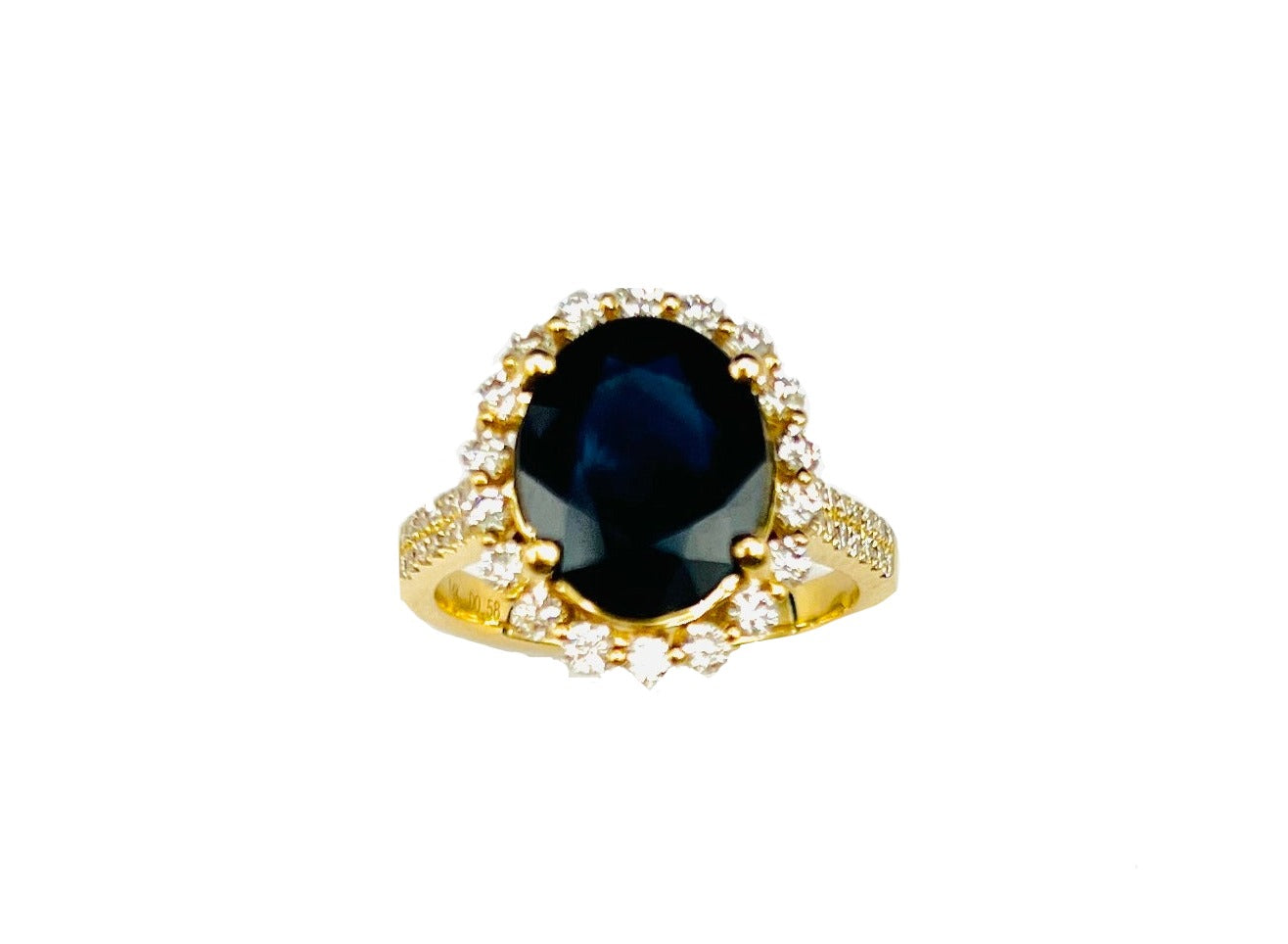 14K Natural Sapphire & Diamond Halo Ring - Le Vive Jewelry in Riverside
