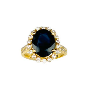 14K Natural Sapphire & Diamond Halo Ring - Le Vive Jewelry in Riverside