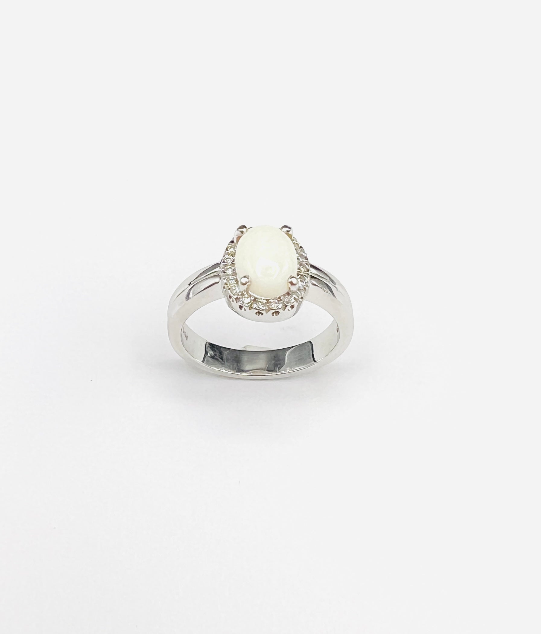14K White Gold Opal & Diamond Halo Ring - Le Vive Jewelry in Riverside