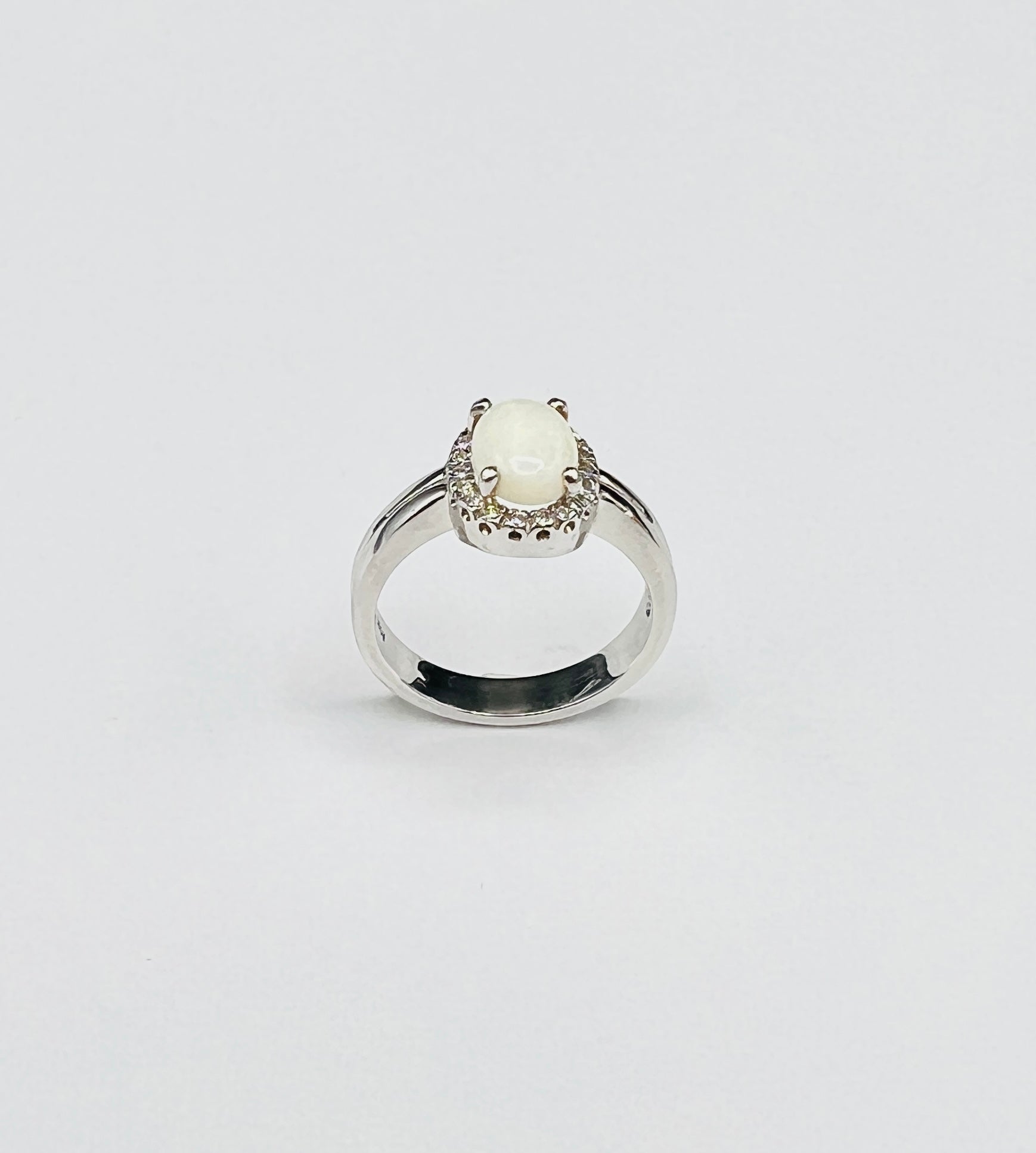 14K White Gold Opal & Diamond Halo Ring - Le Vive Jewelry in Riverside