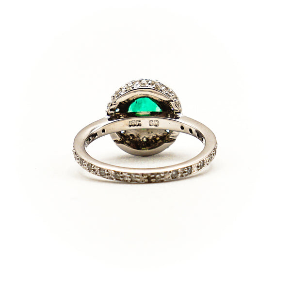 18K White Gold Halo Basket with Natural Emerald Eternity Ring - Le Vive Jewelry in Riverside