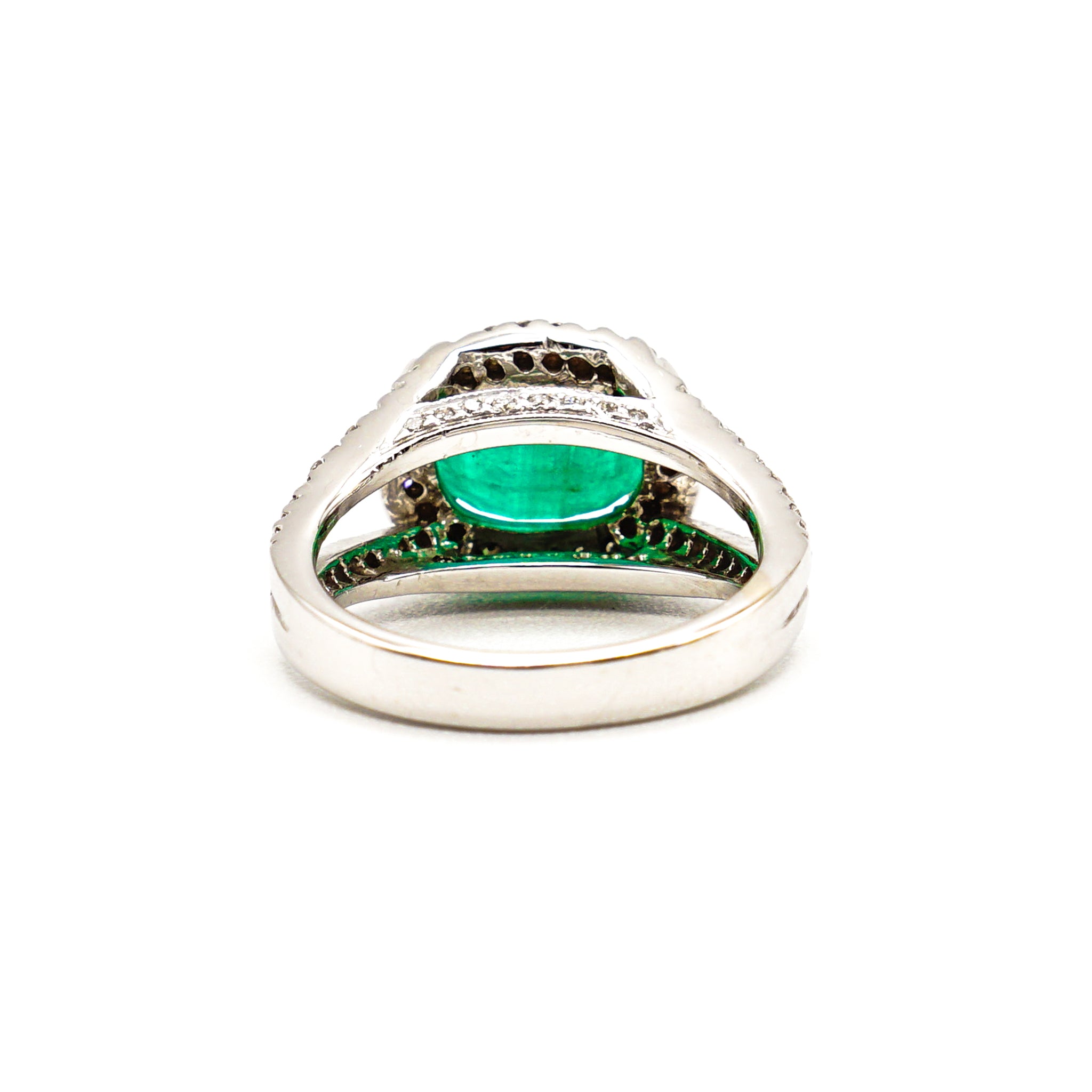 14K White Gold 3CT Oval Emerald Halo Ring with Diamonds - Le Vive Jewelry in Riverside