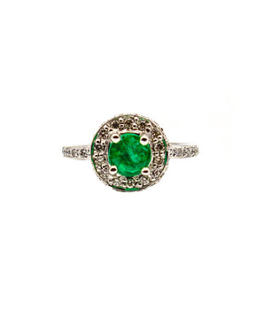 18K White Gold Halo Basket with Natural Emerald Eternity Ring - Le Vive Jewelry in Riverside