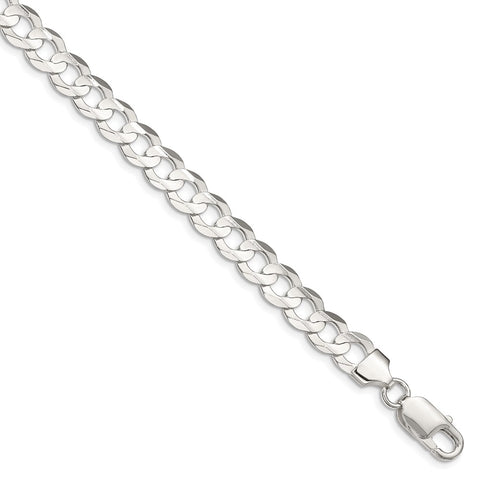 Sterling Silver 8.0mm Concave Beveled Curb Anklet/Bracelet-Lobster Clasp - Le Vive Jewelry in Riverside
