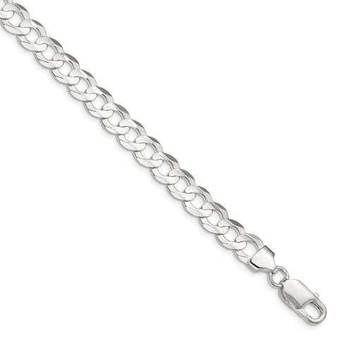 Sterling Silver 8.0mm Concave Beveled Curb Chain-Lobster Clasp - Le Vive Jewelry in Riverside