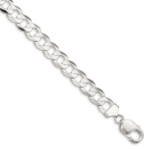 Sterling Silver 9.75mm Concave Beveled Curb Anklet/Bracelet-Lobster Clasp - Le Vive Jewelry in Riverside