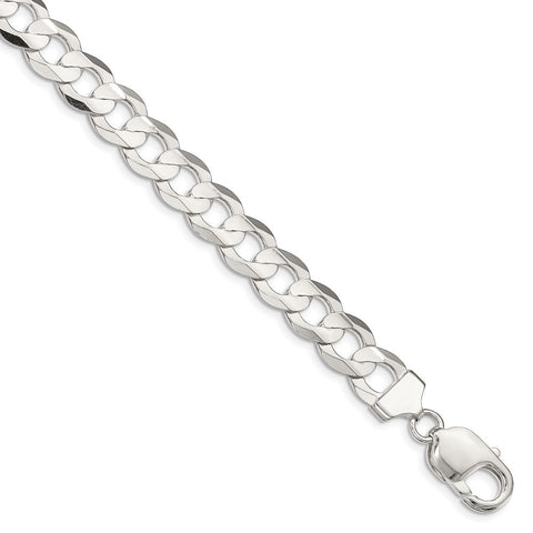 Sterling Silver 9.75mm Concave Beveled Curb Bracelet-Lobster Clasp - Le Vive Jewelry in Riverside