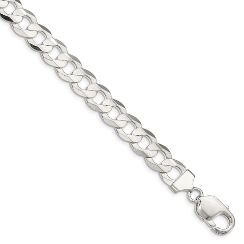 Sterling Silver 9.75mm Concave Beveled Curb Chain-Lobster Clasp - Le Vive Jewelry in Riverside