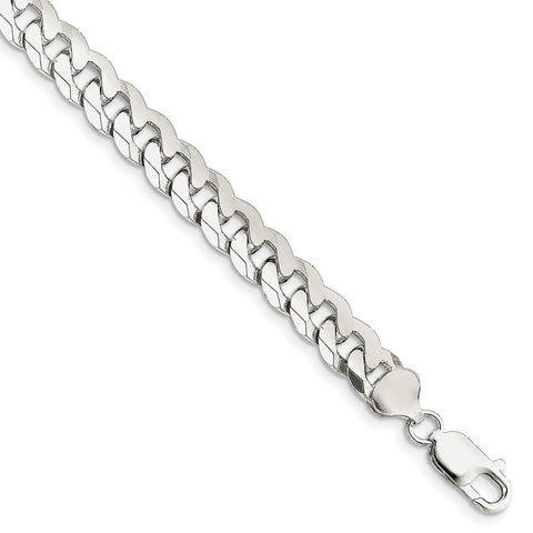 Sterling Silver 8.5mm Beveled Curb Bracelet/Anklet- Lobster Clasp - Le Vive Jewelry in Riverside
