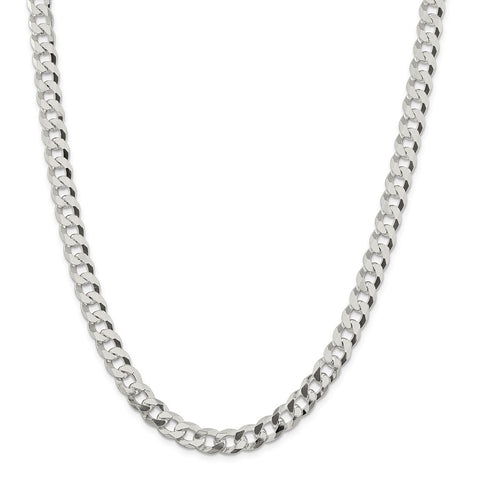 Sterling Silver 8.5mm Beveled Curb Chain- Lobster Clasp - Le Vive Jewelry in Riverside