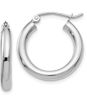 14k White Gold Polished 2mm Tube Hoop Earrings 17mm - 35mm - Le Vive Jewelry in Riverside