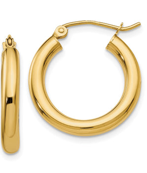 14k Yellow Gold Polished 3mm Lightweight Tube Hoop Earrings 15mm - 65mm - Le Vive Jewelry in Riverside