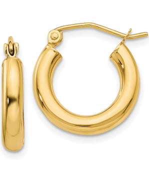 14k Yellow Gold Polished 3mm Lightweight Tube Hoop Earrings 15mm - 65mm - Le Vive Jewelry in Riverside