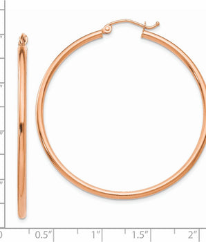 14k Rose Gold Polished 2mm Lightweight Tube Hoop Earrings 40mm - 65mm 15mm - 45mm - Le Vive Jewelry in Riverside