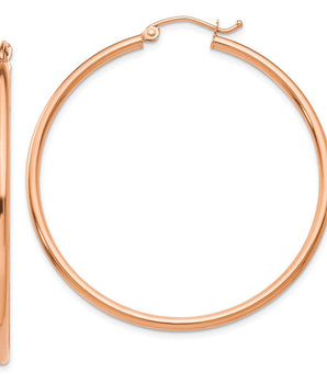 14k Rose Gold Polished 2mm Lightweight Tube Hoop Earrings 40mm - 65mm 15mm - 45mm - Le Vive Jewelry in Riverside
