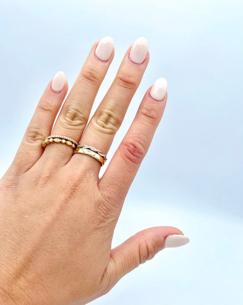 10K Yellow Gold Round Diamond Marquise Dot Stackable Band Ring - Le Vive Jewelry in Riverside